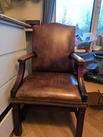 Leren fauteuil met houten frame, Ophalen, Gebruikt, Bruin, Klassiek