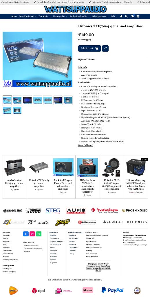 Hifonics Titan TXE700/4 4 kanaals versterker 700WRMS, Gebruikt, Audio Design, Am Breilingsweg 3, 76709 Kronau, Duitsland, Ophalen of Verzenden