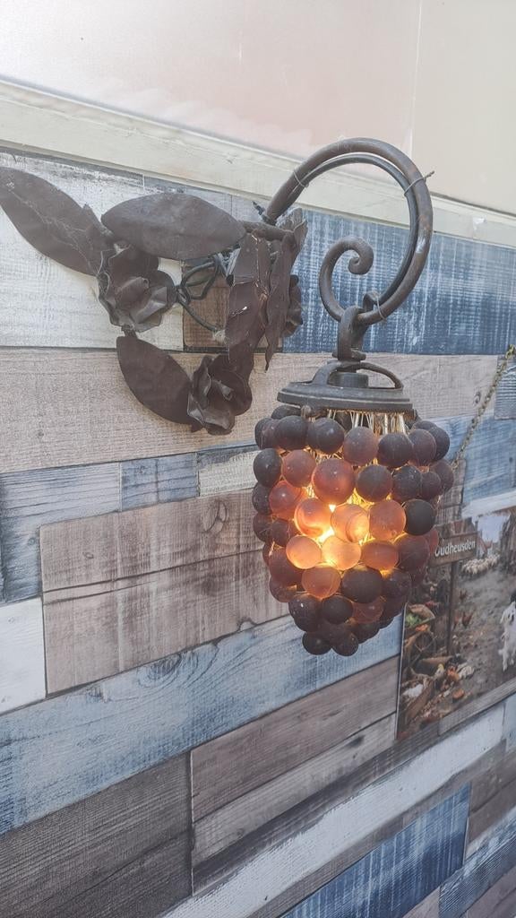 Franse vintage druiventros wandlampen set – mondgeblazen gla, Ophalen of Verzenden, Overige materialen, Minder dan 25 cm
