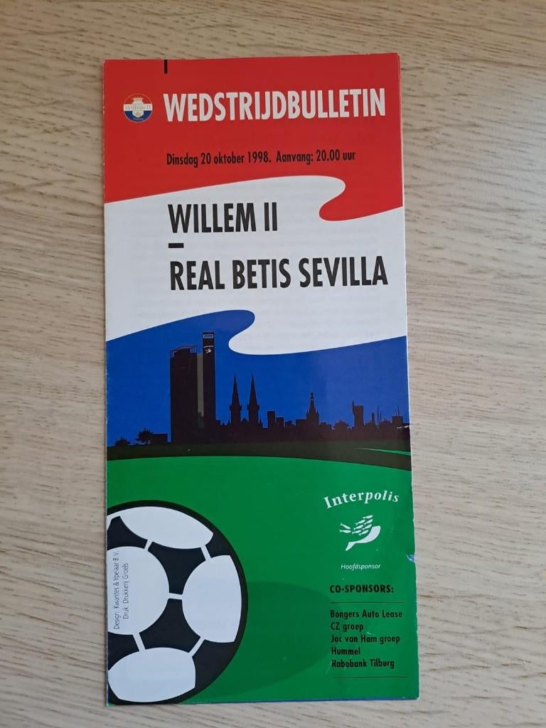 Programmaboekje Willem II - Real Betis Sevilla UEFA Cup 1998, Ophalen of Verzenden, Gebruikt, Willem II, Boek of Tijdschrift