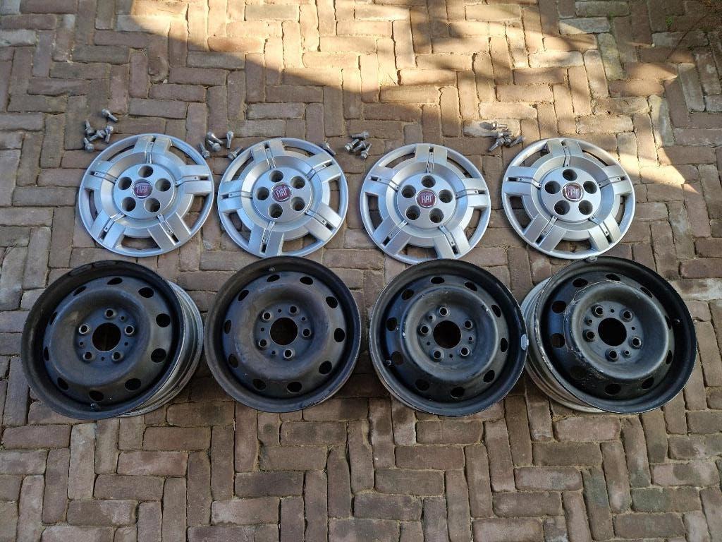 4x stalen velg + wieldop Fiat Ducato Maxi, Auto-onderdelen, Banden en Velgen, Ophalen, Velg(en), 16 inch, Bestelwagen