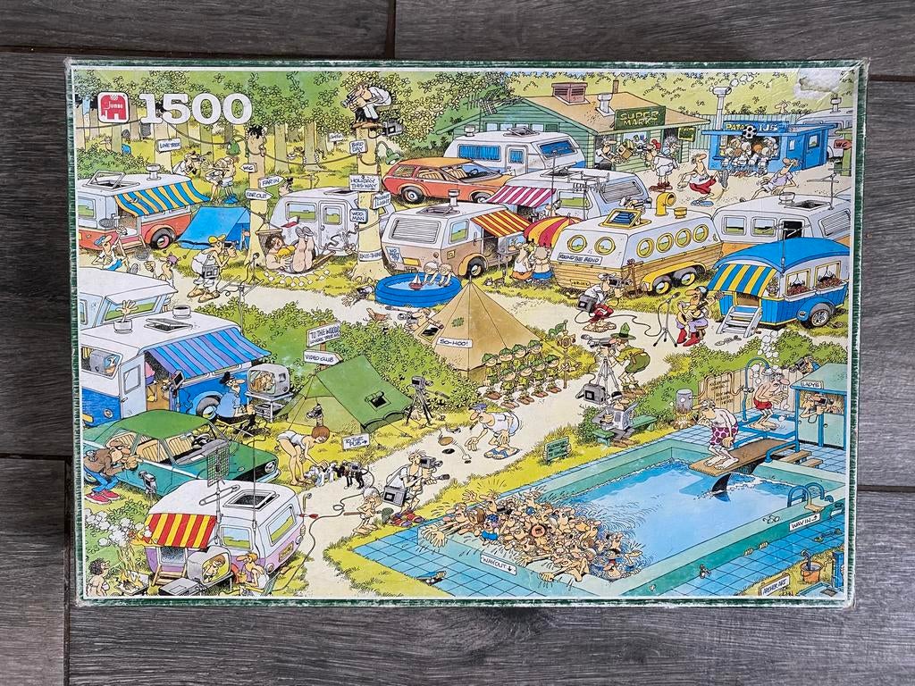 Jan van Haasteren Camping Chaos 1500 st, Hobby en Vrije tijd, Denksport en Puzzels, Ophalen, 500 t/m 1500 stukjes, Zo goed als nieuw
