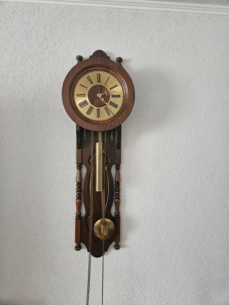 Houten wandklok met slinger, Antiek en Kunst, Ophalen
