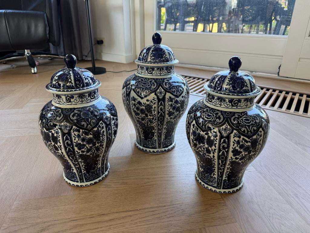 Set van 3 Delfts blauwe vazen van Boch Royal Sphinx, Ophalen