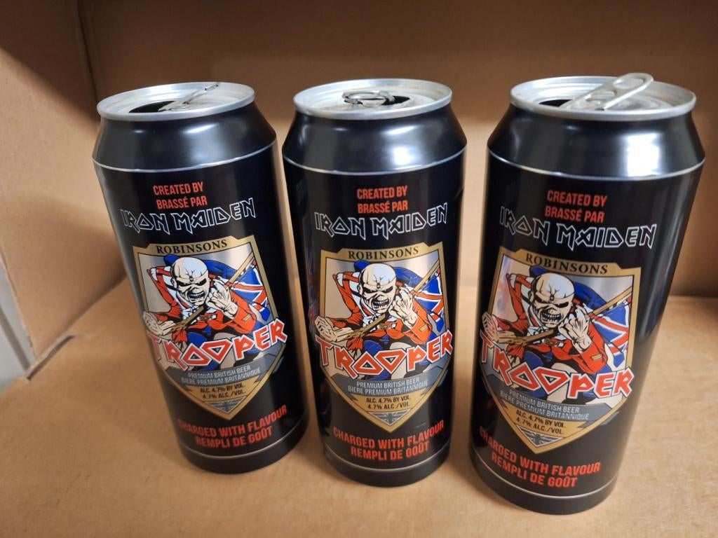 Bierblikjes Iron Maiden Trooper, Verzamelen, Ophalen of Verzenden, Gebruikt, Overige typen, Overige merken