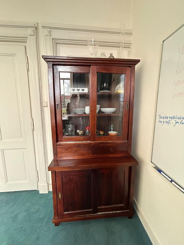 Houten vitrine kast, Antiek en Kunst, Ophalen