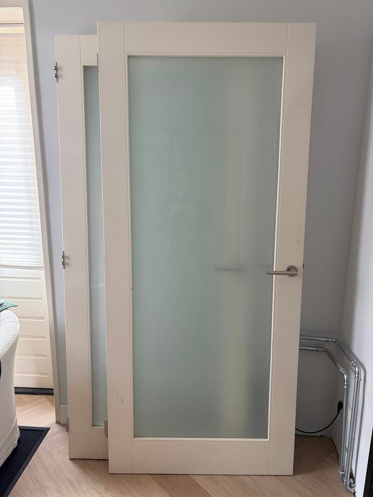 2 massief houten stompe deuren met melkglas, Ophalen, Gebruikt, 80 tot 100 cm, Binnendeur