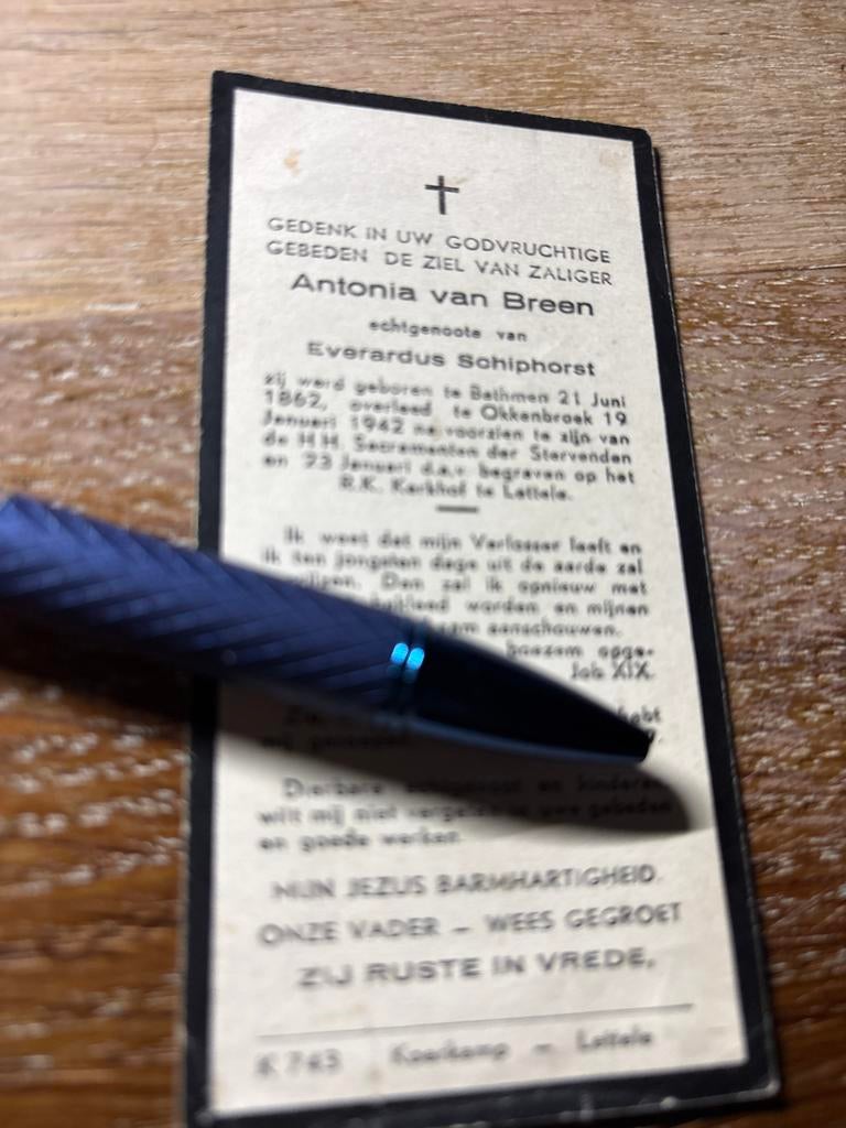 Breen v Antonia Bathmen1942 Okkenbroek Lettele x Schiphorst, Ophalen of Verzenden, Bidprentje