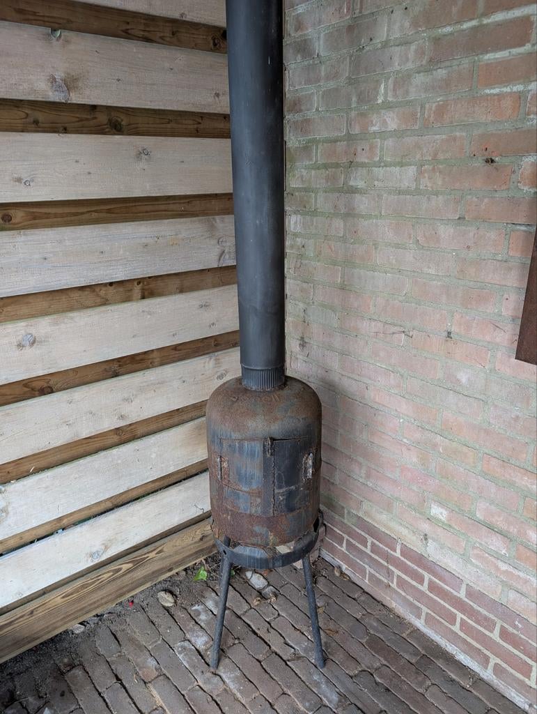 Robuuste houtkachel van oude gasfles voor buiten, Tuin en Terras, Tuinhaarden, Ophalen, Gebruikt