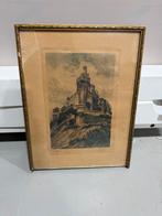 Oude ets van kasteel in gouden lijst, Ophalen of Verzenden