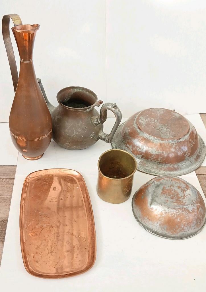 Collectie Oud en Antiek Koper Kan Messing Waterkan Theekan, Antiek en Kunst, Antiek | Koper en Brons, Ophalen of Verzenden