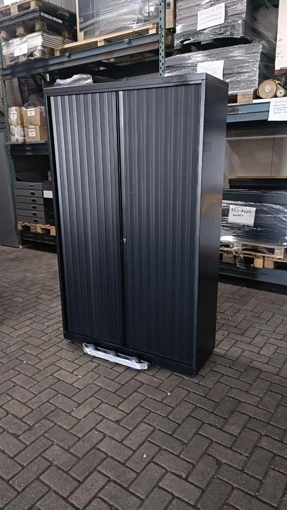 Zwarte metalen roldeurkast, archiefkast, Gebruikt, 100 tot 150 cm, R, Ophalen of Verzenden