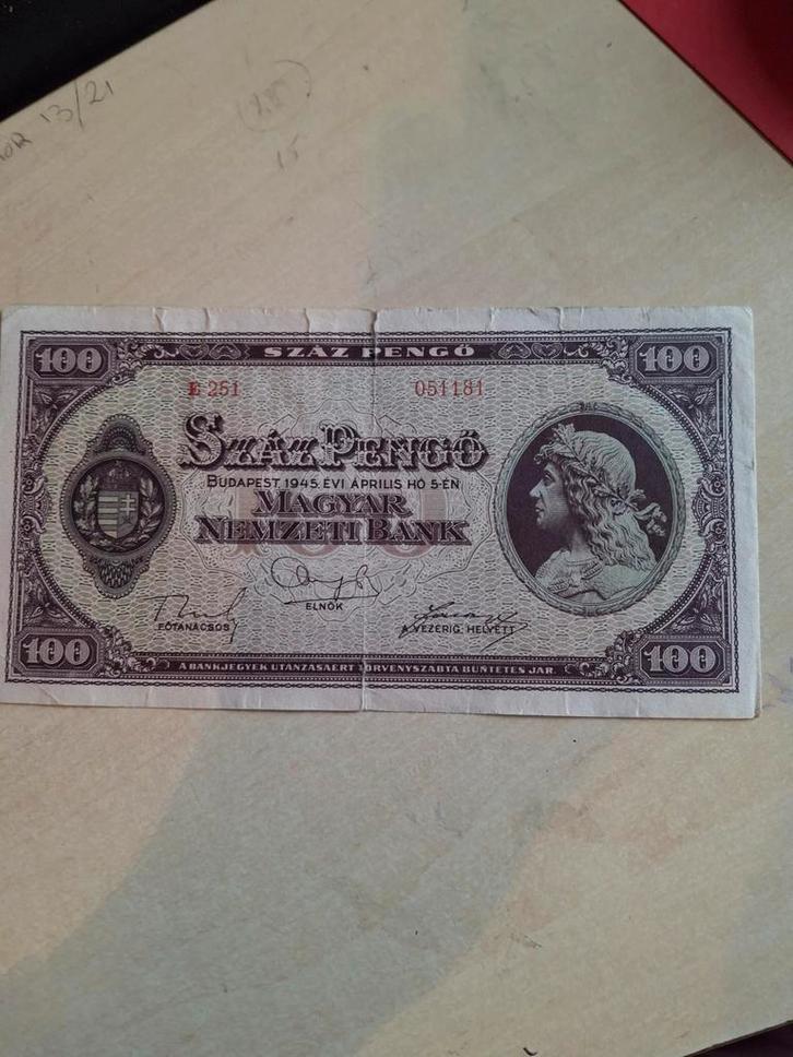Historisch Hongaars 100 Pengö biljet uit 1945, Boedapest, Postzegels en Munten, Postzegels | Europa | Hongarije, Gestempeld, Ophalen of Verzenden