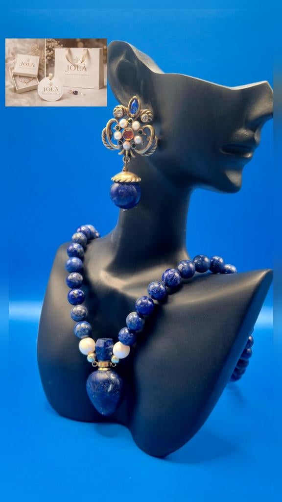 JOLA Oorbellen en Ketting met Lapis Lazuli en Edelstenen, Ophalen of Verzenden, Nieuw, Blauw, Overige materialen