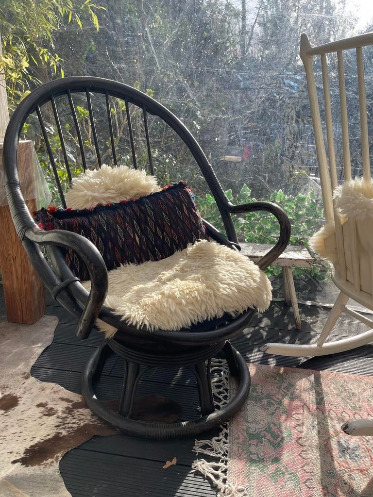 70s Boho manou (draai) stoel - rotan, vintage, veranda, Ophalen, Gebruikt, Rotan