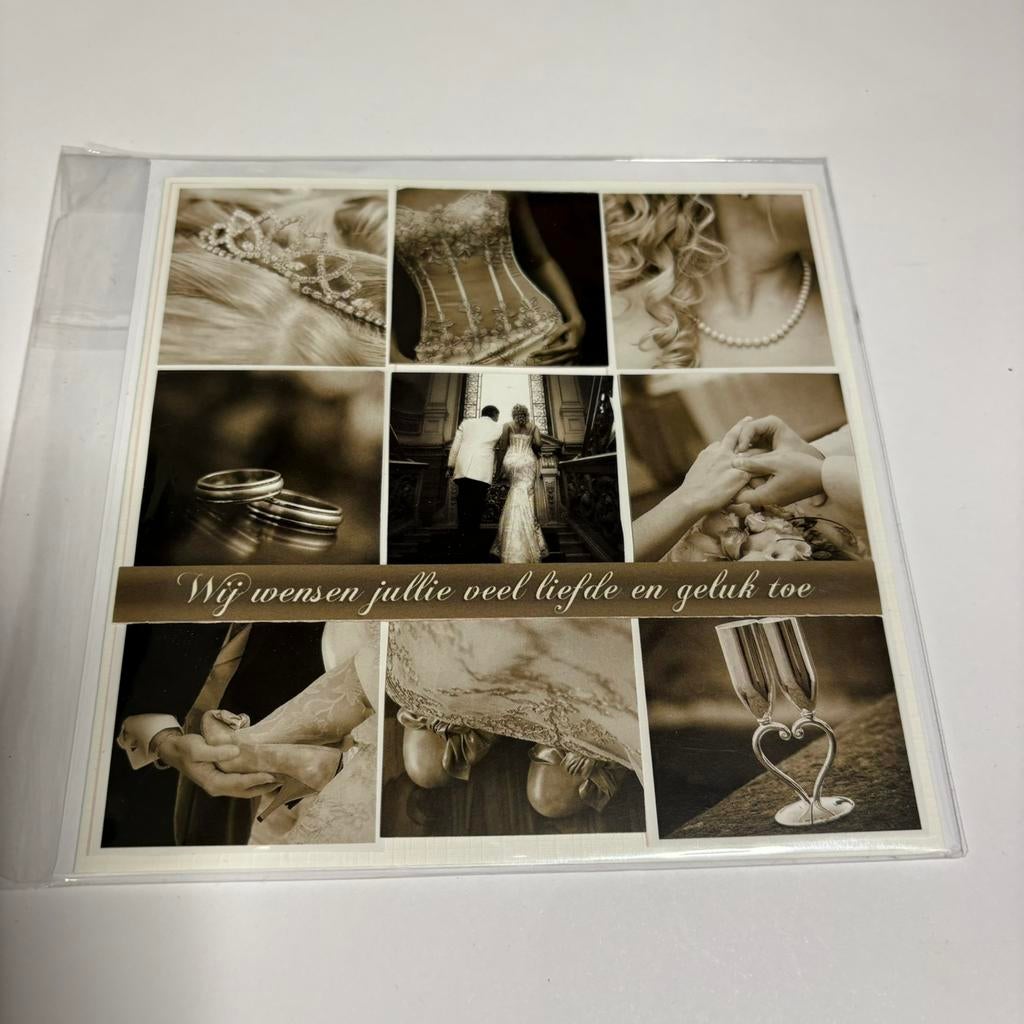 Trouwkaart sepia blokjes, Ophalen of Verzenden, Zo goed als nieuw, Overige thema's