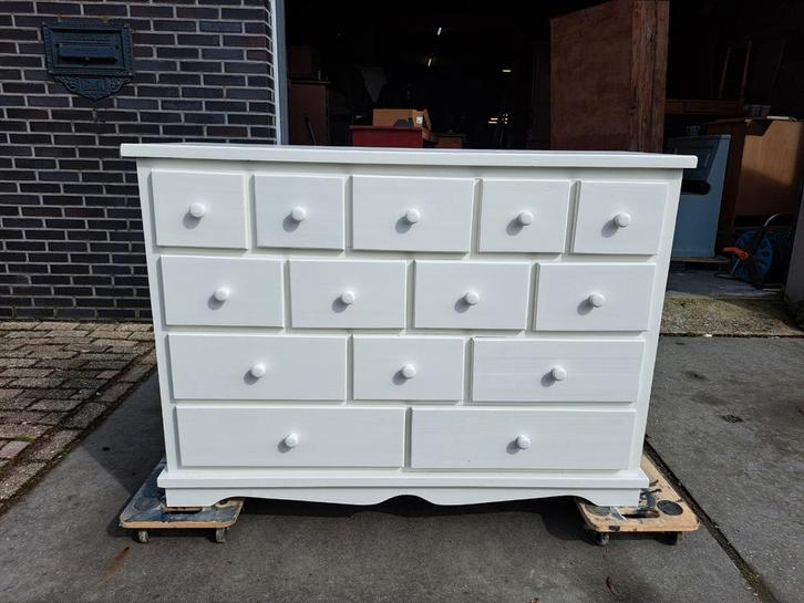 Witte ladekast commode     grenen 14 lades, Huis en Inrichting, Kasten | Ladekasten, Gebruikt, Minder dan 100 cm, 100 tot 150 cm