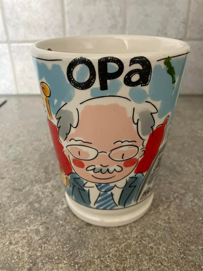 Leuke BLOND Amsterdam "Opa" mok met vrolijke illustraties, Ophalen, Overige typen, Zo goed als nieuw, Steen/keramiek