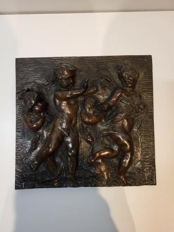 Bronzen Plaquette met Engeltjes, 19e Eeuw beschikbaar voor biedingen