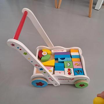 Loopwagen met Blokken - Houten Speelgoed beschikbaar voor biedingen