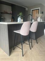 2 beige barkrukken geimpregneerd stof moss 63, Ophalen, Met voetsteun, 60 tot 90 cm, Zo goed als nieuw