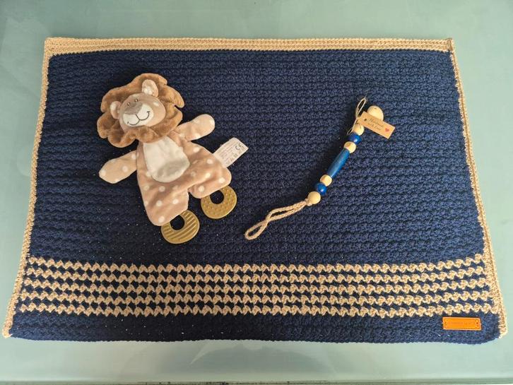 Zelfgehaakt Babydekentje Set Blauw/Zand, Kinderen en Baby's, Dekens, Slaapzakjes en Inbakerproducten, Nieuw, Ophalen of Verzenden