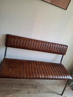 Eettafelbank leer met grijs staal 120 cm, Huis en Inrichting, Banken | Sofa's en Chaises Longues, Ophalen, Minder dan 75 cm, Tweepersoons