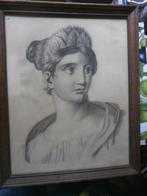 Mooie Potloodtek/Litho van een Dame, Glas gebroken, Antiek en Kunst, Ophalen