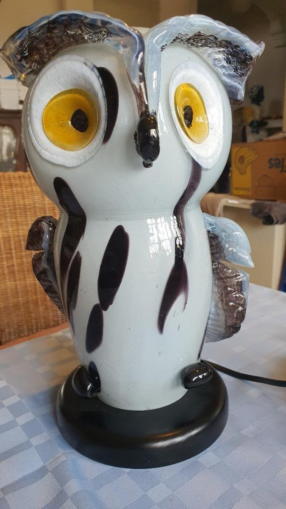 Murano lamp uil zwart wit hoog 30 cm gewicht 2.77 KG, Huis en Inrichting, Lampen | Hanglampen, Zo goed als nieuw, Minder dan 50 cm