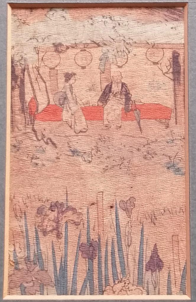 Japanse houtsnede op crepe, Antiek en Kunst, Kunst | Etsen en Gravures, Ophalen of Verzenden