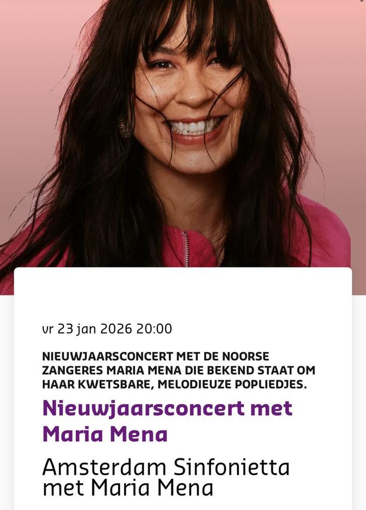 2x Nieuwjaarsconcert met Maria Mena, Wilminktheater Enschede, Tickets en Kaartjes, Concerten | Pop, Twee personen, Januari