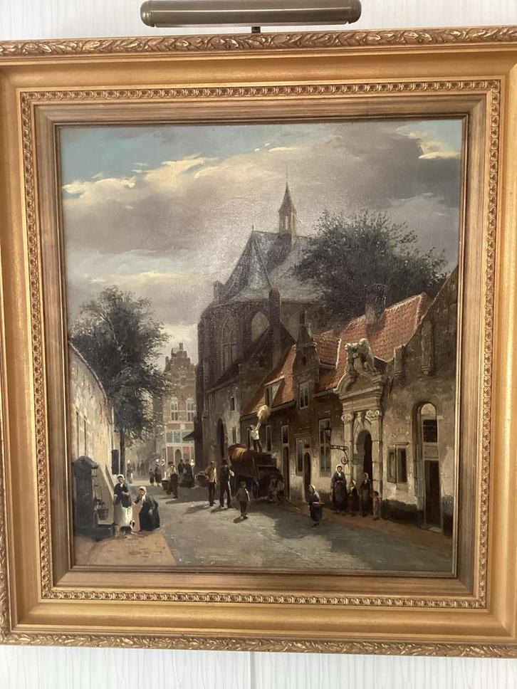Willem Heijkoop - Sfeervolle Straat in Kampen, Antiek en Kunst, Kunst | Schilderijen | Klassiek, Ophalen