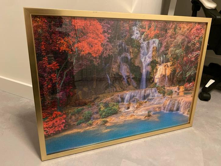 Ingelijste Puzzel 1000 Stukjes - Waterval, Hobby en Vrije tijd, Denksport en Puzzels, Zo goed als nieuw, Legpuzzel, 500 t/m 1500 stukjes