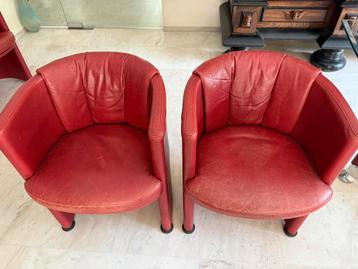Rolf Benz Clubfauteuils - Rode Lederen Vintage Set beschikbaar voor biedingen