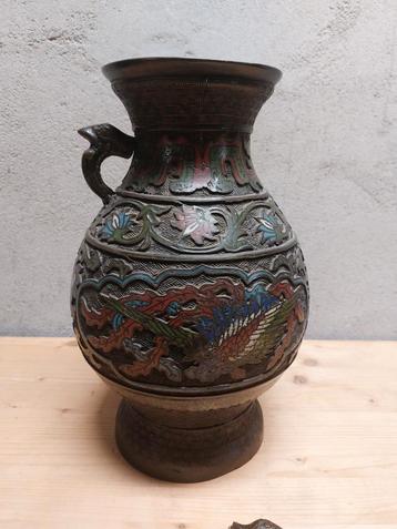 Grote Chinese bronzen cloisonné vaas – handgemaakt, ca. 1950 beschikbaar voor biedingen