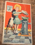 Vrouw kookt terwijl poes toekijkt - met versje, Verzenden, 1920 tot 1940, Gelopen, Kinderen
