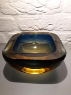 Murano glas, blauw/amber sommerso geode bowl vintage, Antiek en Kunst, Ophalen of Verzenden