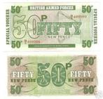 britisch armed forces 50 pence 1972 unc, Postzegels en Munten, Bankbiljetten | Europa | Niet-Eurobiljetten, Overige landen, Verzenden