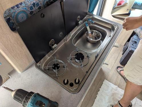 CAN FL1765 kook-spoelcombinatie met glazen afdekkingen, Caravans en Kamperen, Camper-accessoires, Zo goed als nieuw, Ophalen