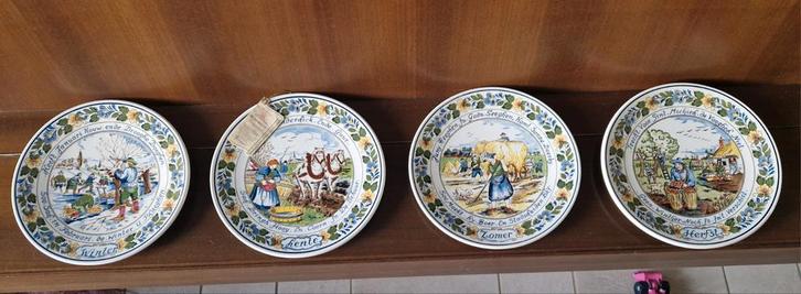 Delftsblauwe Jaargetijden Borden - Complete Set!, Antiek en Kunst, Antiek | Wandborden en Tegels, Ophalen