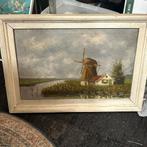 Schilderij in lijst landschap molen, Antiek en Kunst, Kunst | Schilderijen | Klassiek, Ophalen