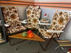 3 vintage jaren 70 tuinstoelen met gele bloemen, Tuin en Terras, Ophalen, Overige materialen, ?, Zo goed als nieuw