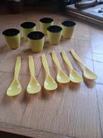 Vintage Emsa eierdopjes en lepeltjes - Geel, Ophalen of Verzenden, Gebruikt