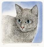 Birgit Krabiell Ets Blauw Kat 1982, Antiek en Kunst, Ophalen