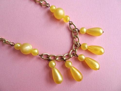 jwg Vintage 80s druppel kralen schakel ketting geel goud klr, Sieraden, Tassen en Uiterlijk, Antieke sieraden, Ketting, Overige materialen