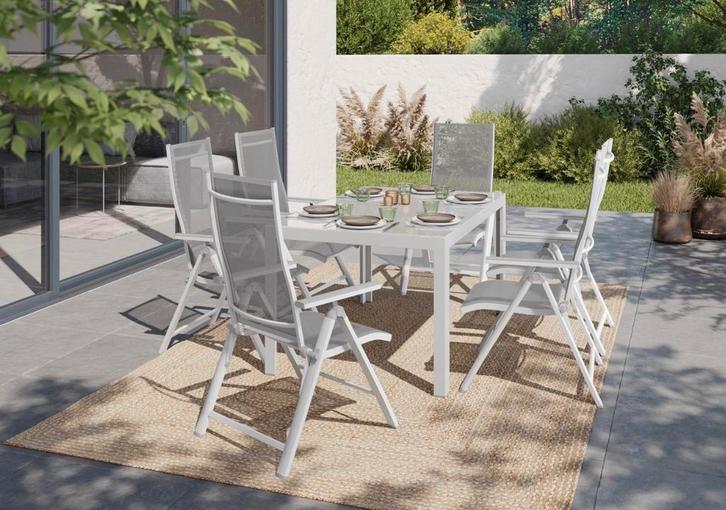 Aluminium Tuinset Houston 7-delig - Antraciet, Tuin en Terras, Tuintafels, Nieuw, Rechthoekig, Aluminium, Ophalen