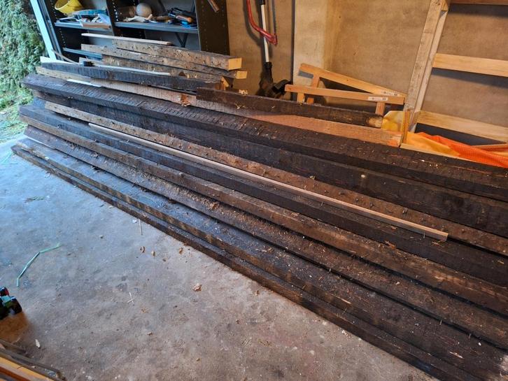 Uitgewerkte geimpregneerde vloerbalken ruim 4m, Tuin en Terras, Palen, Balken en Planken, Gebruikt, Balken, 250 cm of meer, Ophalen