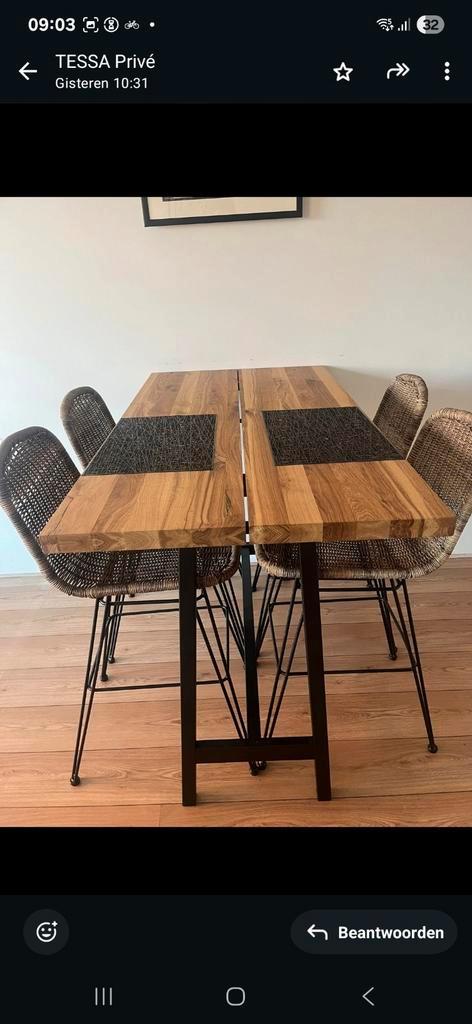 Tk mooie hoge tafel met bijpassende stoelen, Huis en Inrichting, Barkrukken, Zo goed als nieuw, 60 tot 90 cm, Ophalen