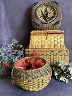 Antiek, vintage naaimandjes, rieten naaikistje, 4 stuks, Ophalen of Verzenden