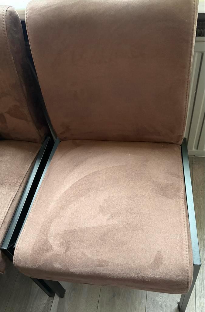 Eetkamer bank met 3 mooie eetkamerstoelen., Huis en Inrichting, Stoelen, Gebruikt, Drie, Stof, Bruin, Ophalen